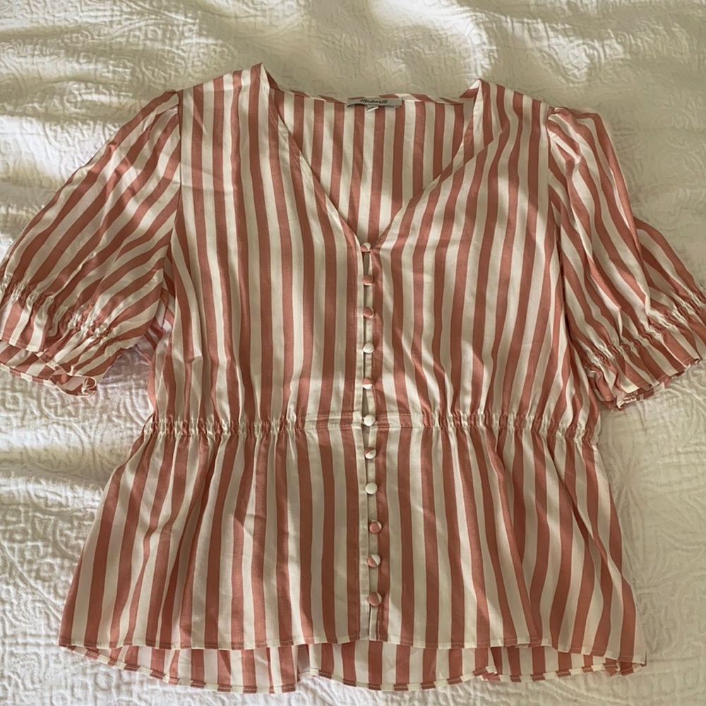 Madewell v-Neck Peplum Popover Top in Stripe